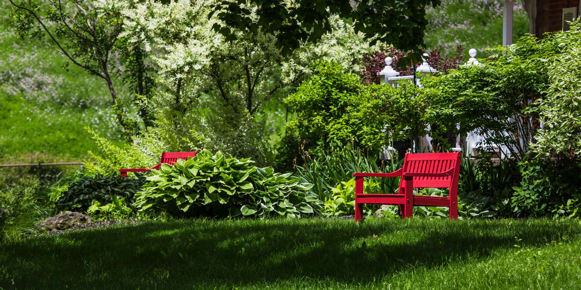 Park with red bench and green space in Creditview neighbourhood Mississauga