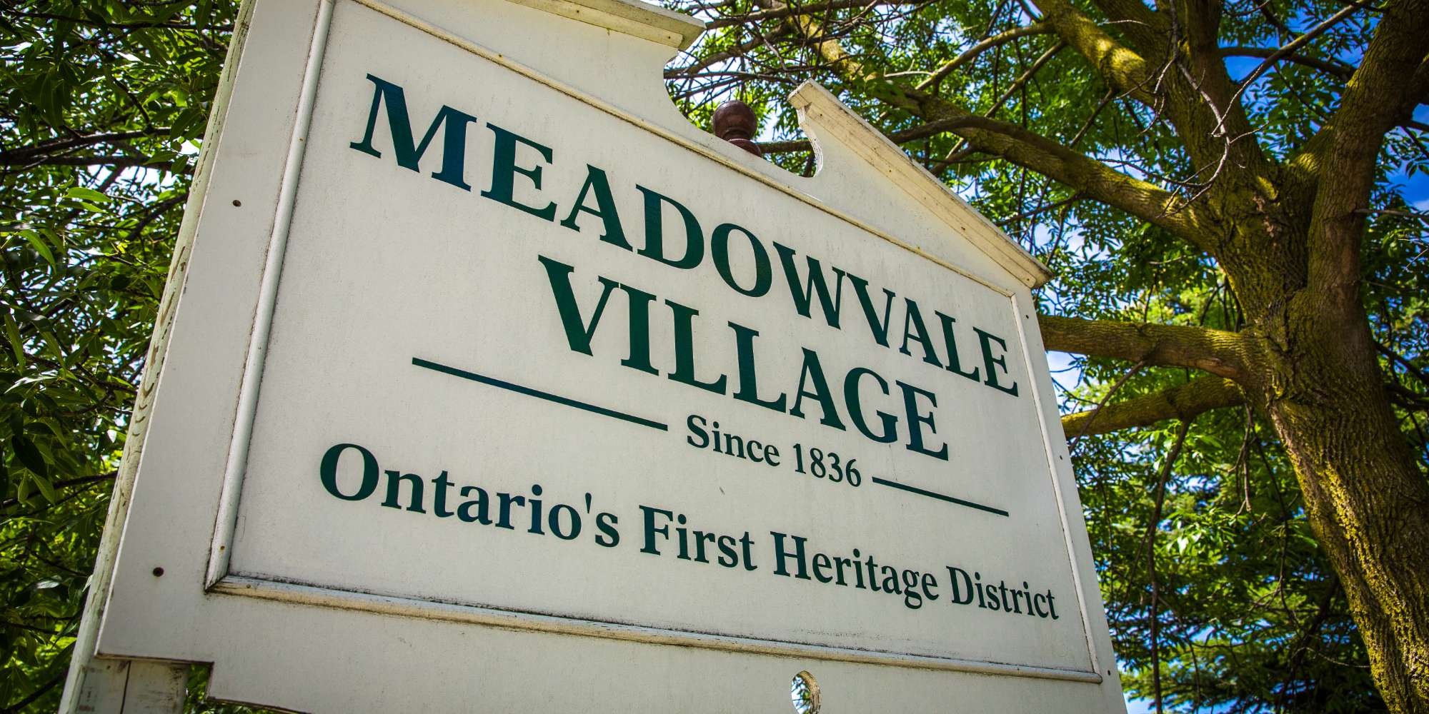 Meadowvale Village neighbourhood welcome sign in Mississauga with heritage designation