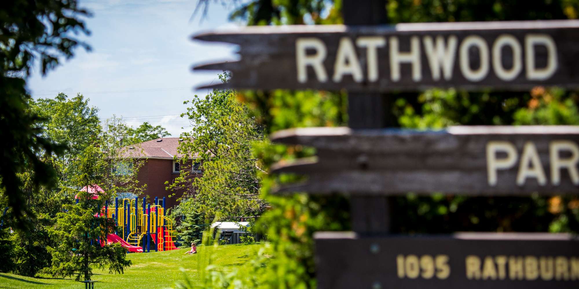 Rathwood Park entrance sign in Rathwood real estate neighbourhood Mississauga