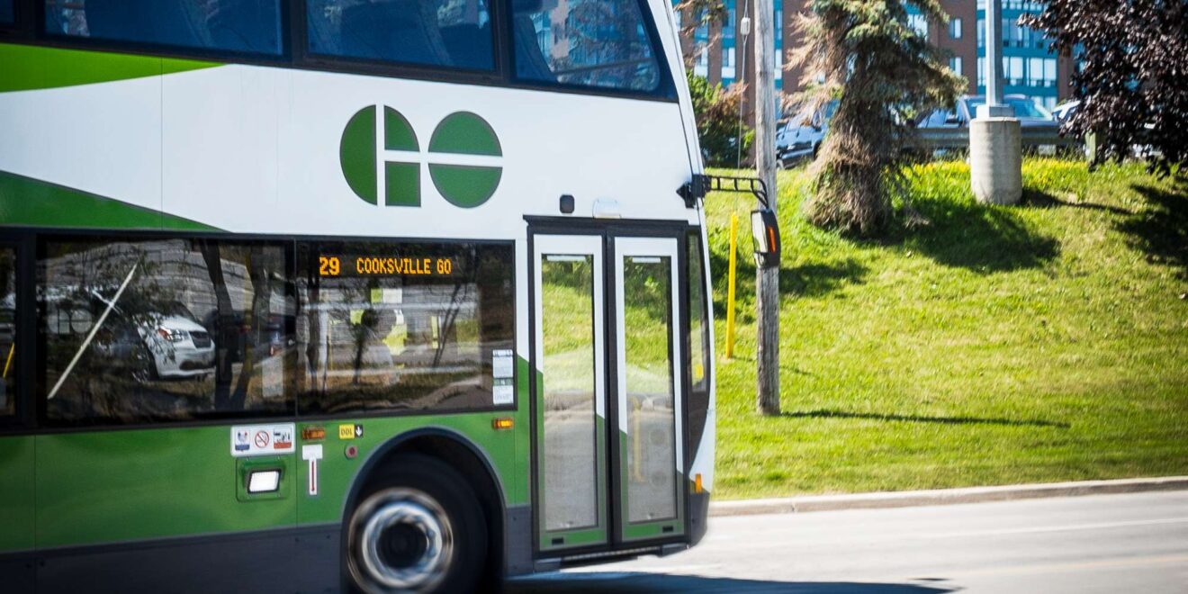 GO Transit bus providing public transportation in Cooksville Mississauga