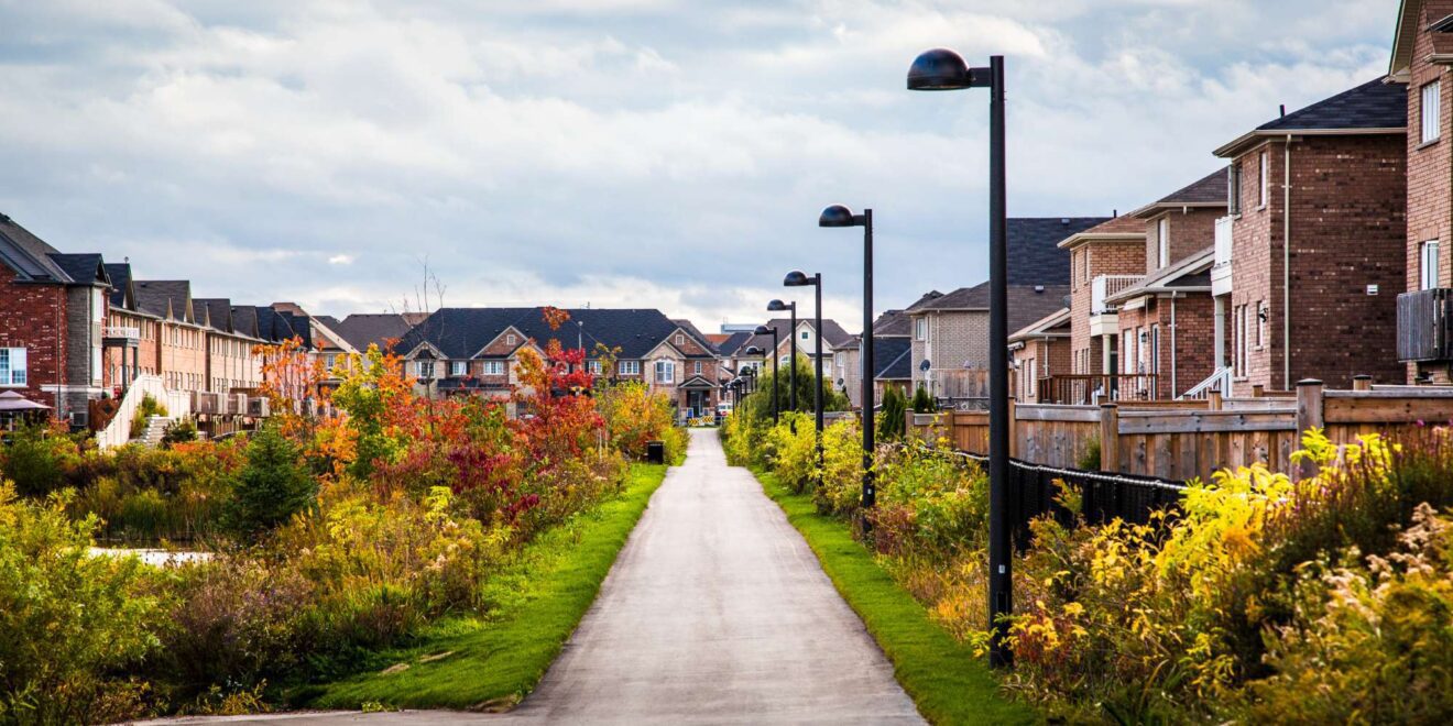 Tree lined residential street in the Willmont neighbourhood, Milton, Ontario