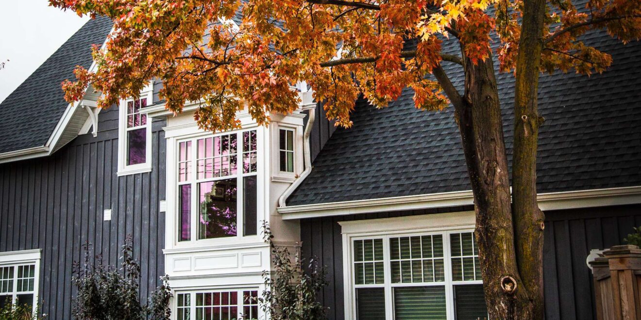 Residential home with fall colours and ivy in the Bronte Meadows neighbourhood, Milton, Ontario