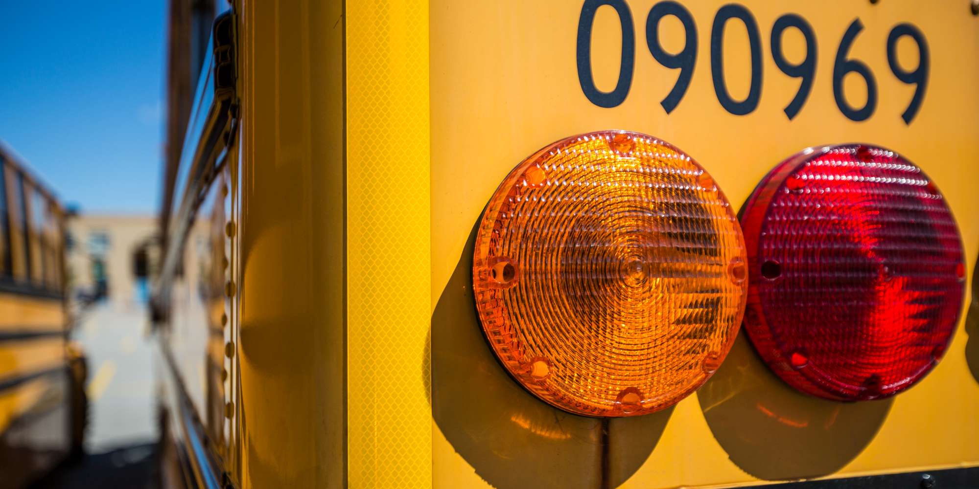 School bus serving families in Churchill Meadows neighbourhood Mississauga