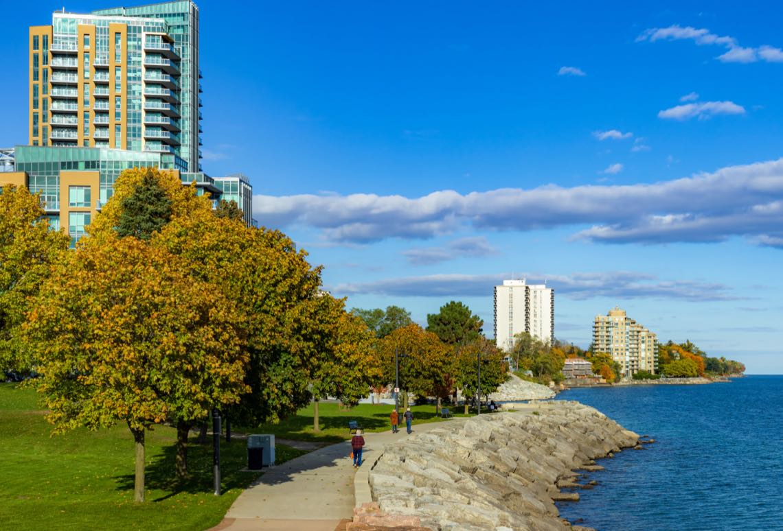 Burlington Ontario waterfront trail with Lake Ontario views