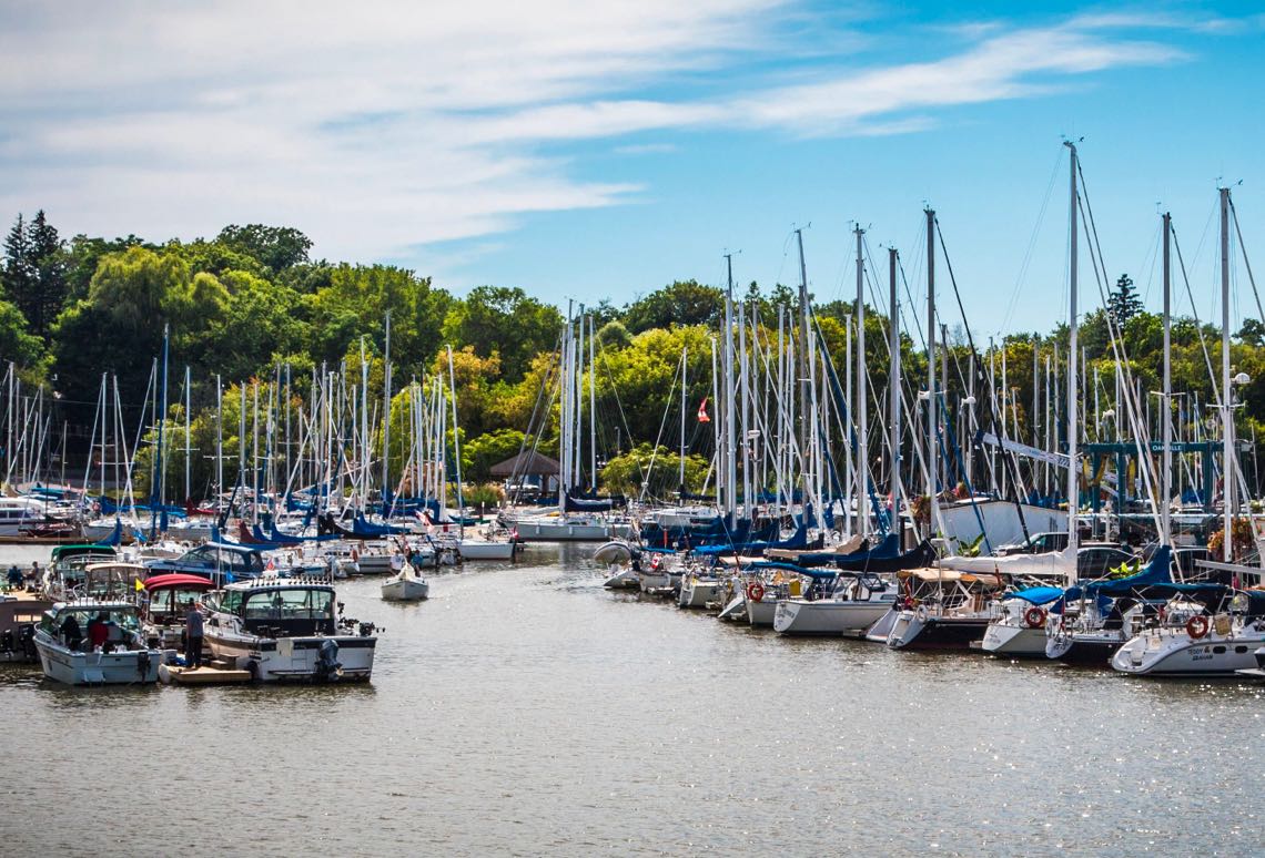 Oakville harbour marina with sailboats and waterfront
